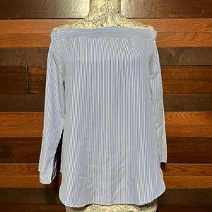 No Brand Tag Off Shoulder Light Blue Pin Striped Blouse